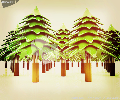 Image of Christmas trees. 3D illustration. Vintage style.