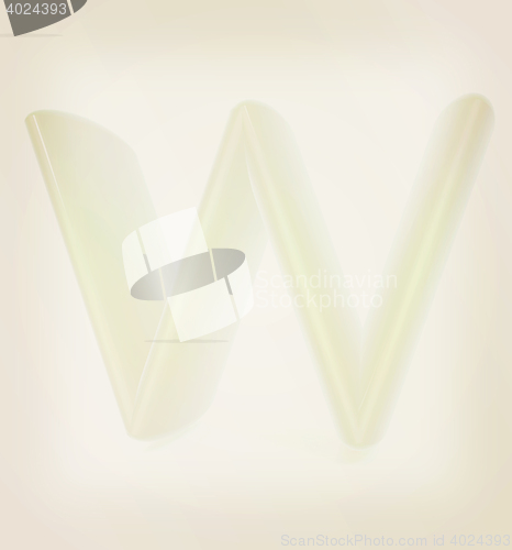 Image of Glossy alphabet. The letter \"W\". 3D illustration. Vintage style.