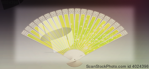 Image of Colorful hand fan. 3D illustration. Vintage style.