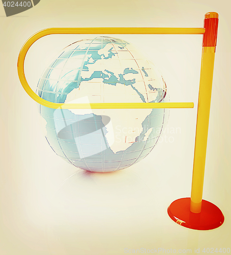 Image of Three-dimensional image of the turnstile and earth on a white ba
