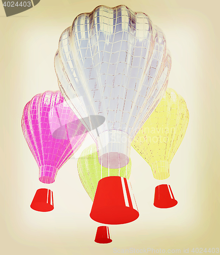 Image of Hot Air Balloons with Gondola. 3D illustration. Vintage style.