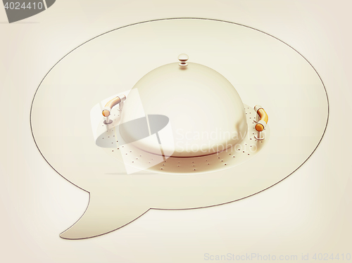 Image of messenger window icon. Restaurant cloche. 3D illustration. Vinta