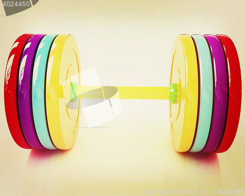 Image of Colorful dumbbell . 3D illustration. Vintage style.