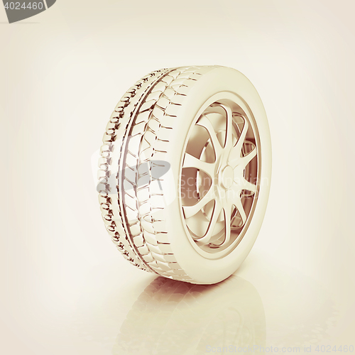 Image of car wheels icon. 3D illustration. Vintage style.