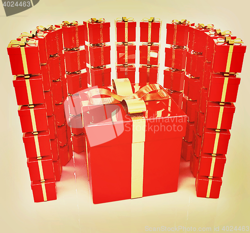 Image of Bright christmas gifts on a white background . 3D illustration. 