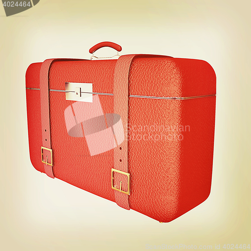 Image of Red traveler\'s suitcase . 3D illustration. Vintage style.