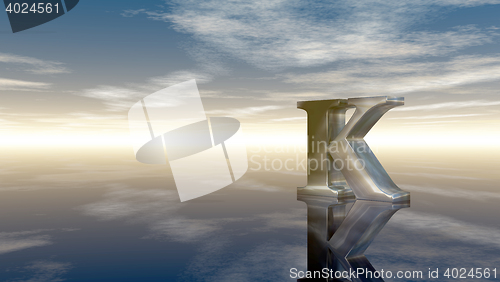 Image of metal uppercase letter k under cloudy sky - 3d rendering