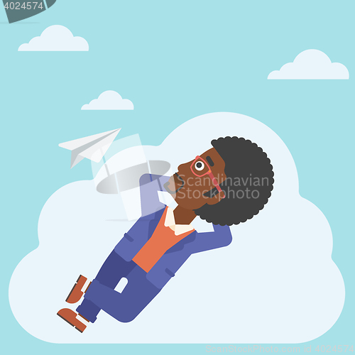 Image of Businessman lying on cloud vector illustration.