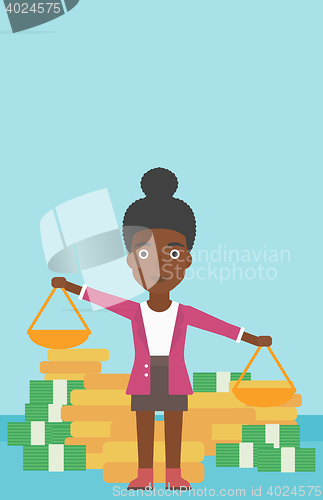 Image of Business woman with scales vector illustration.