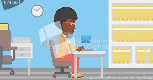 Image of Business woman receiving or sending email.