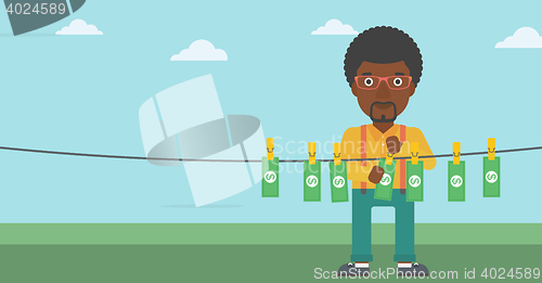 Image of Man loundering money vector illustration.