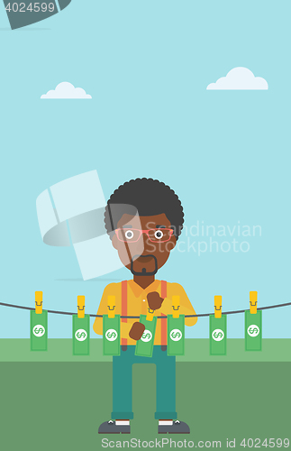 Image of Man loundering money vector illustration.