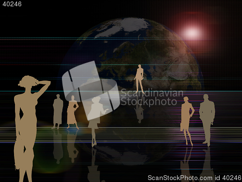 Image of Earth background and active people shilouettes