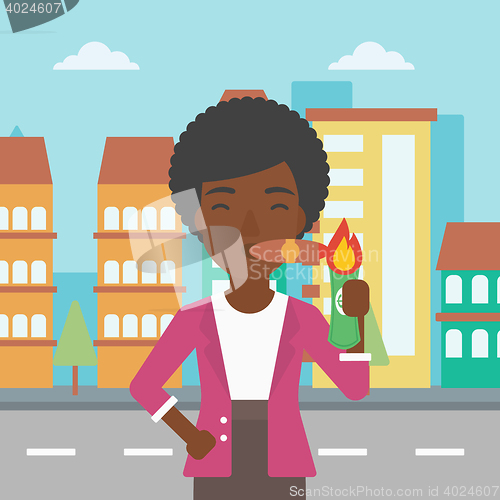 Image of Business woman smoking cigar vector illustration.