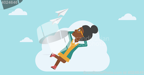 Image of Business woman lying on cloud vector illustration.