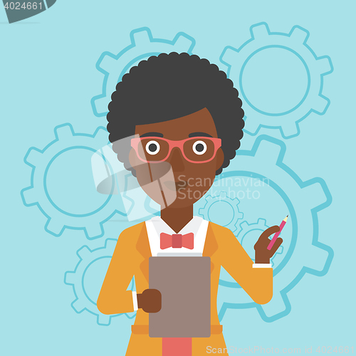 Image of Business woman with pencil vector illustration.