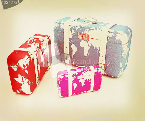 Image of suitcases for travel . 3D illustration. Vintage style.