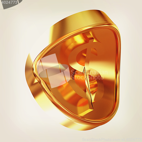 Image of deformed gold coin. 3D illustration. Vintage style.