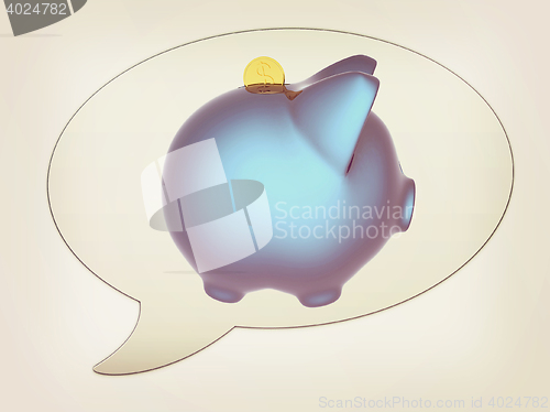 Image of messenger window icon and Blue metal piggy bank. 3D illustration