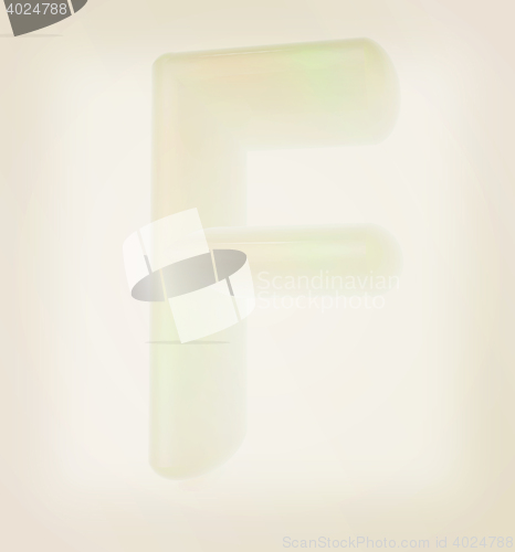 Image of Glossy alphabet. The letter \"F\". 3D illustration. Vintage style.