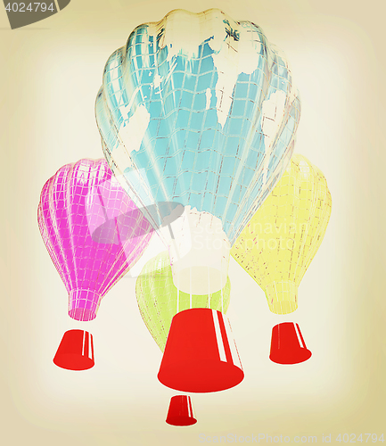 Image of Hot Air Balloons as the earth with Gondola. 3D illustration. Vin