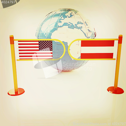 Image of Three-dimensional image of the turnstile and flags of USA and Au