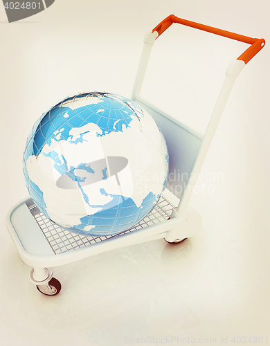 Image of Trolley for luggage at the airport and earth. International tour