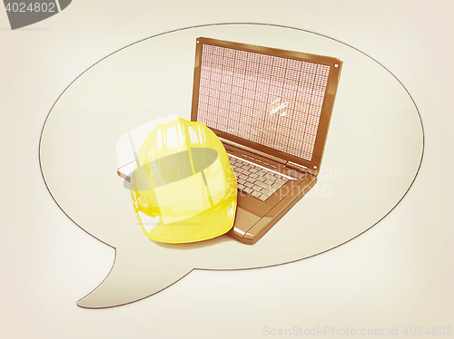 Image of messenger window icon and hard hat. Technical engineer concept .