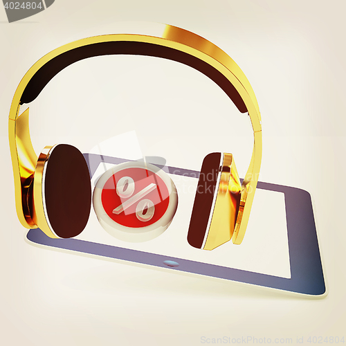 Image of Phone gold on tablet pc with percent . 3D illustration. Vintage 