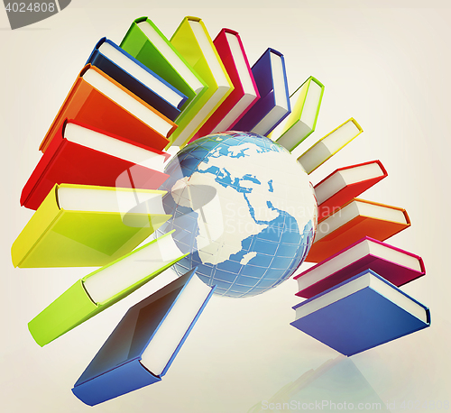 Image of Colorful books like the rainbow and earth . 3D illustration. Vin