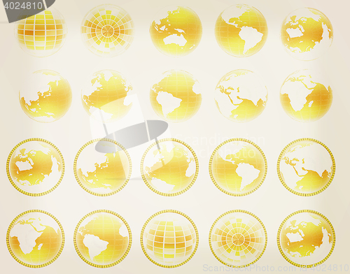 Image of Set of yellow 3d globe icon with highlights . 3D illustration. V