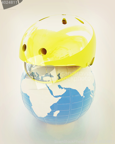 Image of Bicycle helmet on earth. The concept of healthy life and sport. 