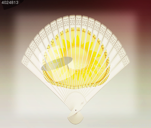 Image of Colorful hand fan. 3D illustration. Vintage style.