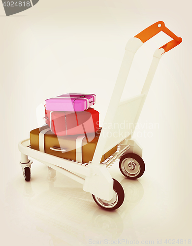 Image of Trolley for luggage at the airport and luggage. 3D illustration.