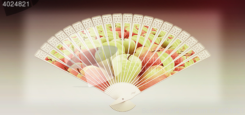 Image of Colorful hand fan. 3D illustration. Vintage style.