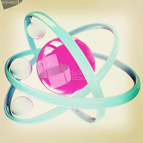 Image of 3d atom. 3D illustration. Vintage style.