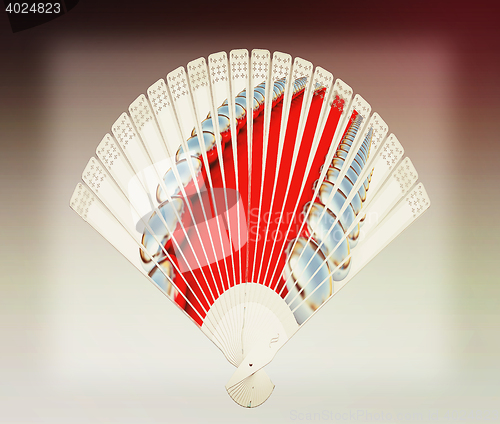 Image of Colorful hand fan . 3D illustration. Vintage style.