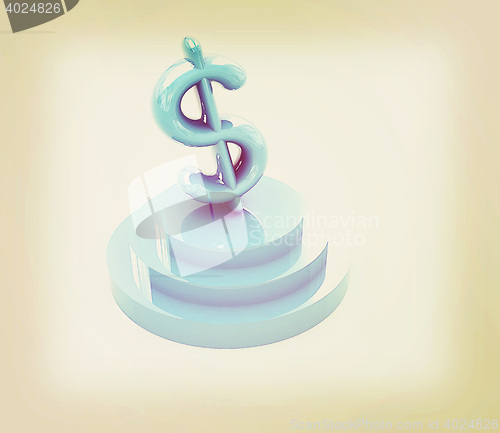 Image of icon dollar sign on podium. 3D illustration. Vintage style.