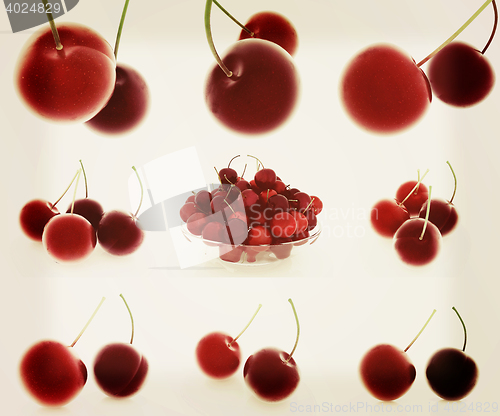 Image of Set of fresh cherries. 3D illustration. Vintage style.