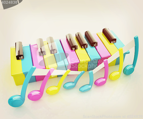 Image of Colorfull piano keys. 3D illustration. Vintage style.