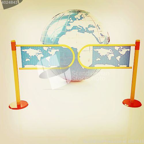 Image of Three-dimensional image of the turnstile and earth on a white ba