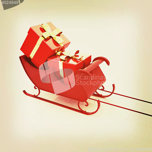 Image of Christmas Santa sledge with gifts. 3D illustration. Vintage styl