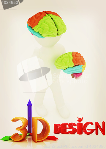 Image of 3d people - man with a brain. 3D illustration. Vintage style.
