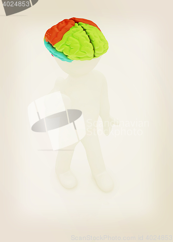 Image of 3d people - man with a brain. 3D illustration. Vintage style.