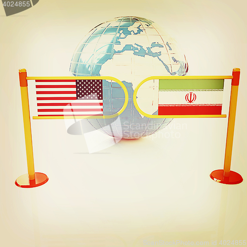 Image of Three-dimensional image of the turnstile and flags of USA and Ir