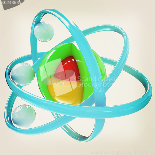 Image of 3d atom. 3D illustration. Vintage style.