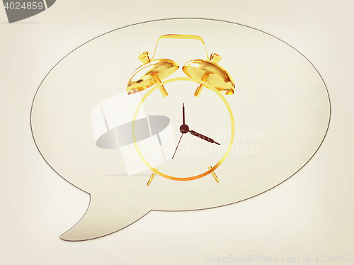 Image of messenger window icon. Gold alarm clock icon . 3D illustration. 