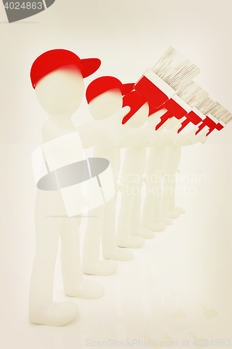 Image of 3d man with a brush. 3D illustration. Vintage style.