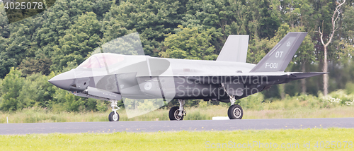 Image of LEEUWARDEN, THE NETHERLANDS - JUNE 10, 2016: Dutch F-35 on the r