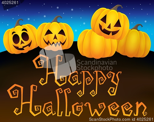 Image of Happy Halloween sign with pumpkins 1